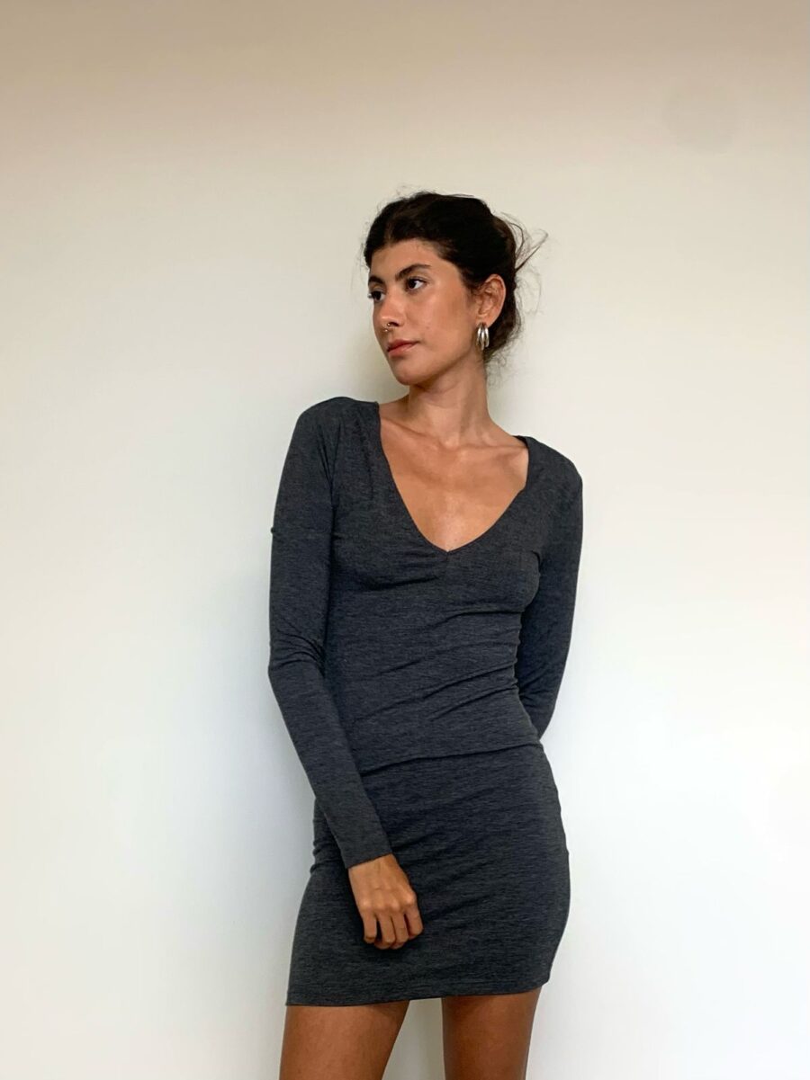 Vestido Manga Longa Cinza - Image 3