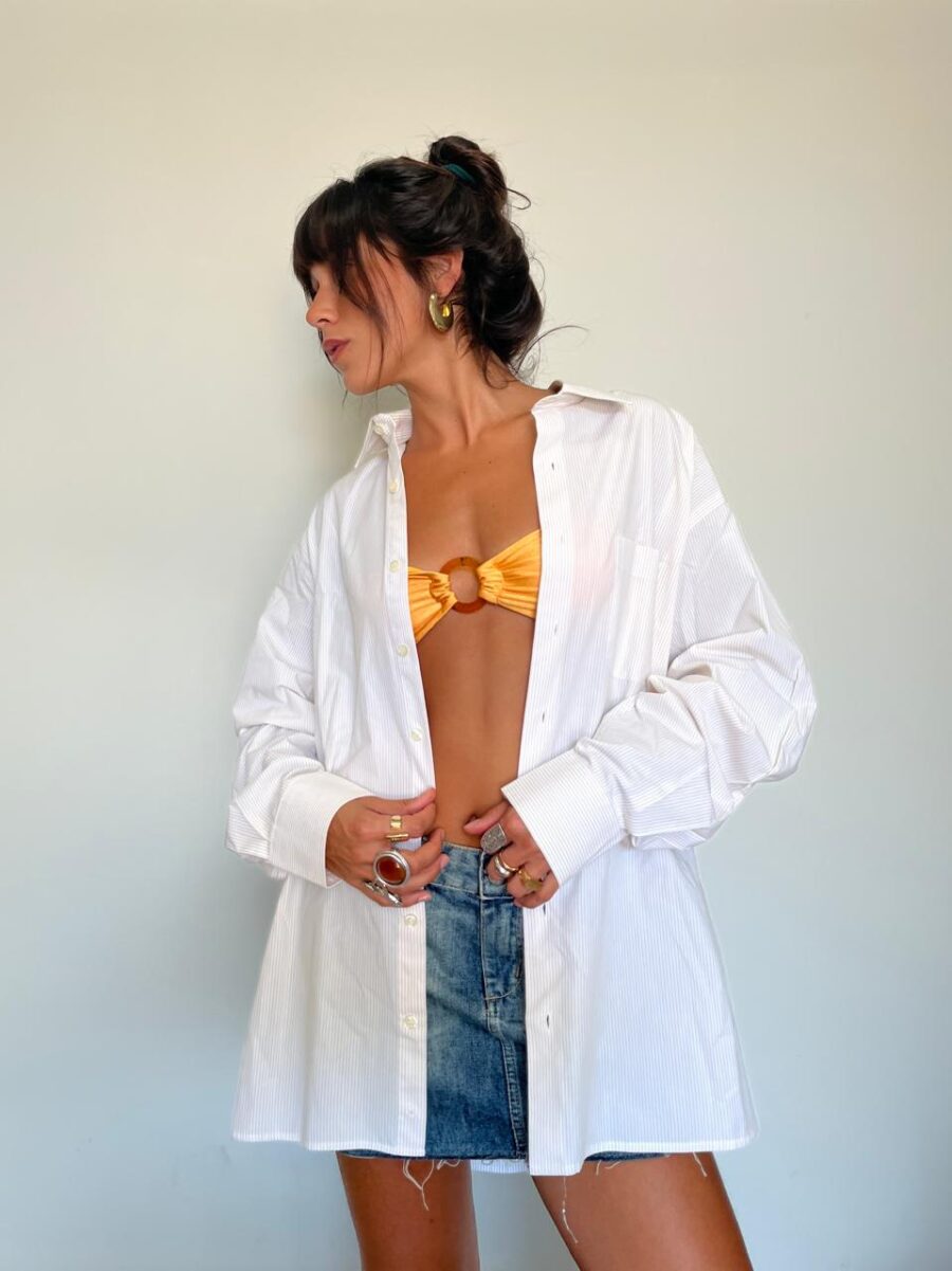 Camisa Listrada Off + Bege